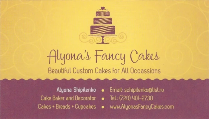 Alyona's Fancy Cakes Business Card