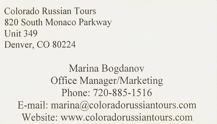Colorado Russian Tours Business Card