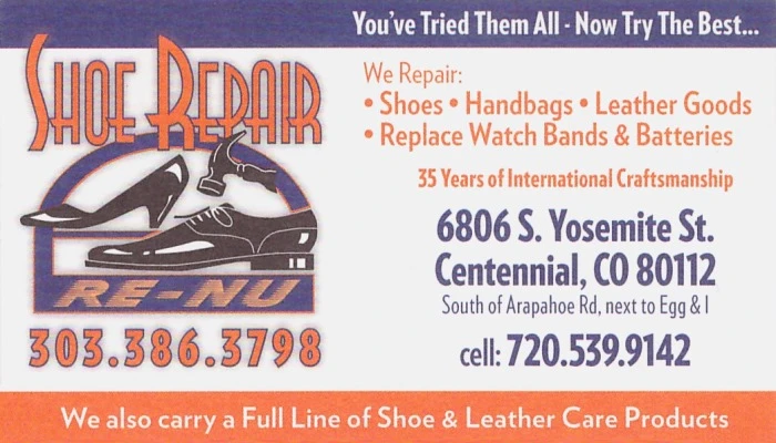 Re-Nu Shoe Repair Business Card